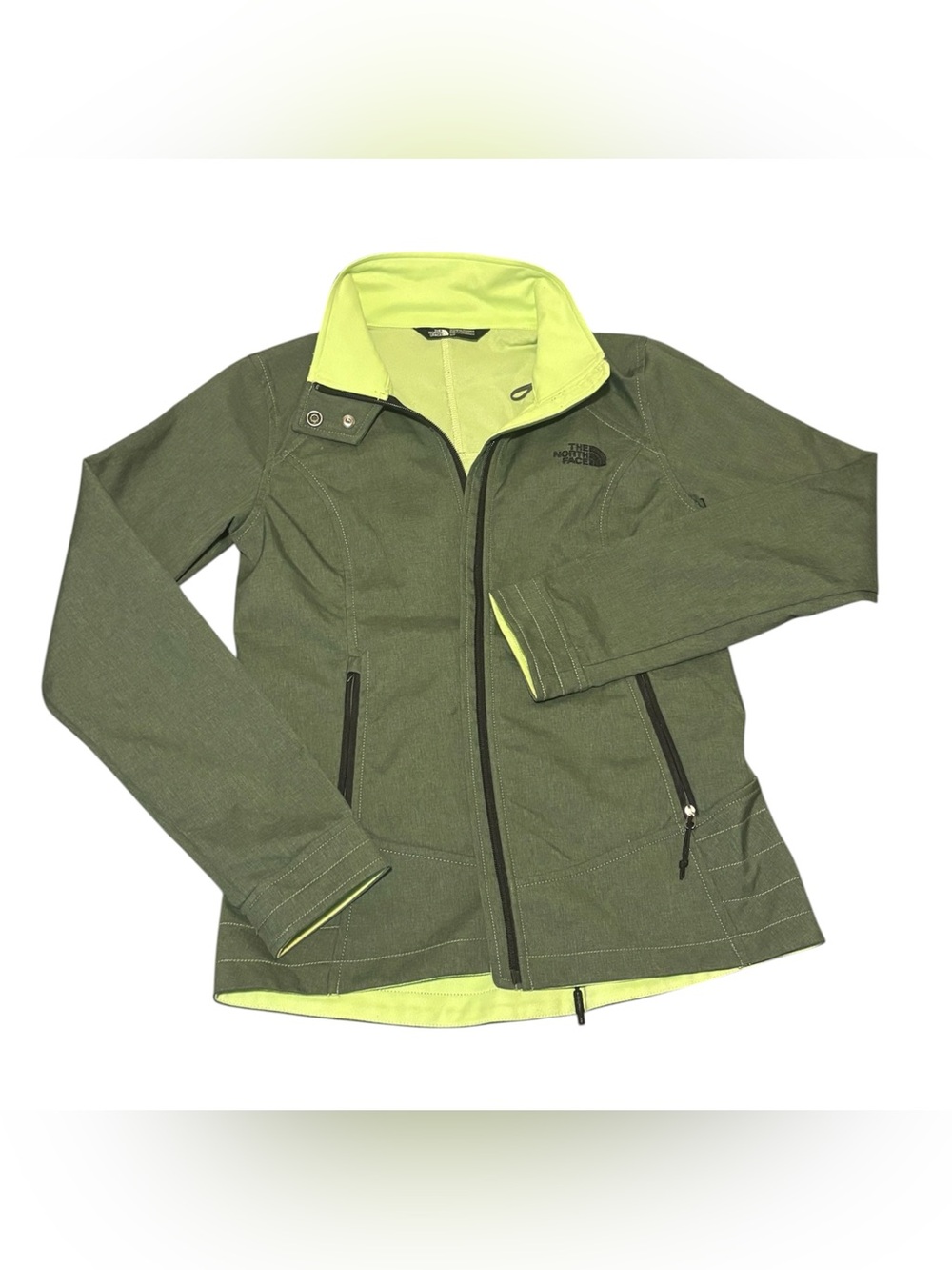 The North Face Women's Olive Green Jacket with Lime Lining